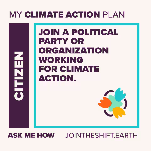 Cue Card for the Citizen superpower climate action number 2 with text: Join a political part of organization working for climate action.