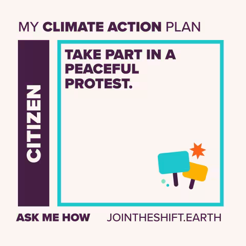 Cue Card for the Citizen superpower climate action number 5 with text: Take part in a peaceful protest.