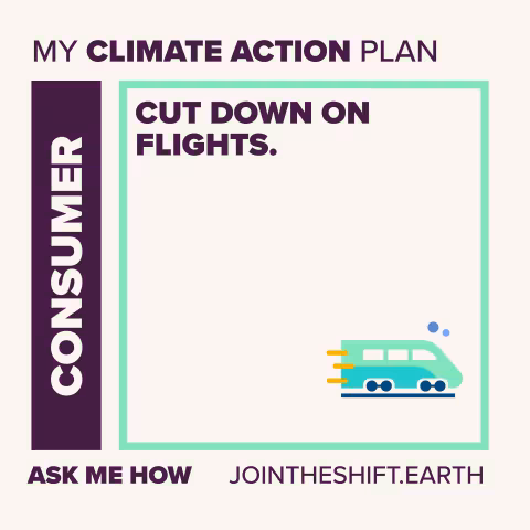Cue Card for the Consumer superpower climate action number 1 with text: Cut down on flights.