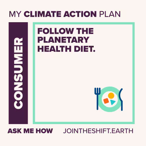 Cue Card for the Consumer superpower climate action number 3 with text: Follow the Planetary Health Diet.