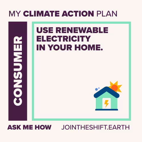 Cue Card for the Consumer superpower climate action number 4 with text: Use renewable electricity in your home.