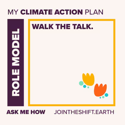 Cue Card for the Role Model superpower climate action number 2 with text: Walk the talk.