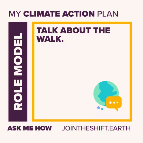 Cue Card for the Role Model superpower climate action number 3 with text: Talk about the walk.